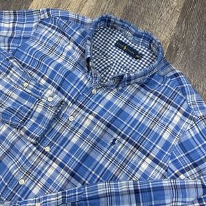 Polo Ralph Lauren Double Cloth Plaid Shirt XXL Blue Button Down Gingham Lined
